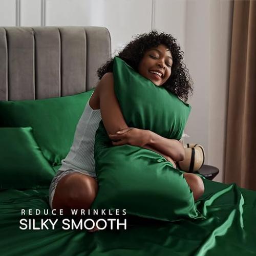 Satin Pillow Covers for Hair & Skin | Green 2 Pack